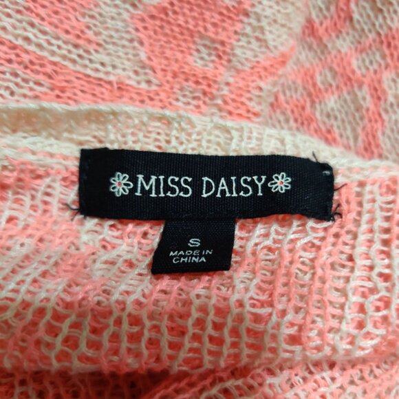 Miss Daisy S Coral Aztec Open Knit Cardigan Short Sleeve Boho Lightweight Layer - Picture 6 of 8